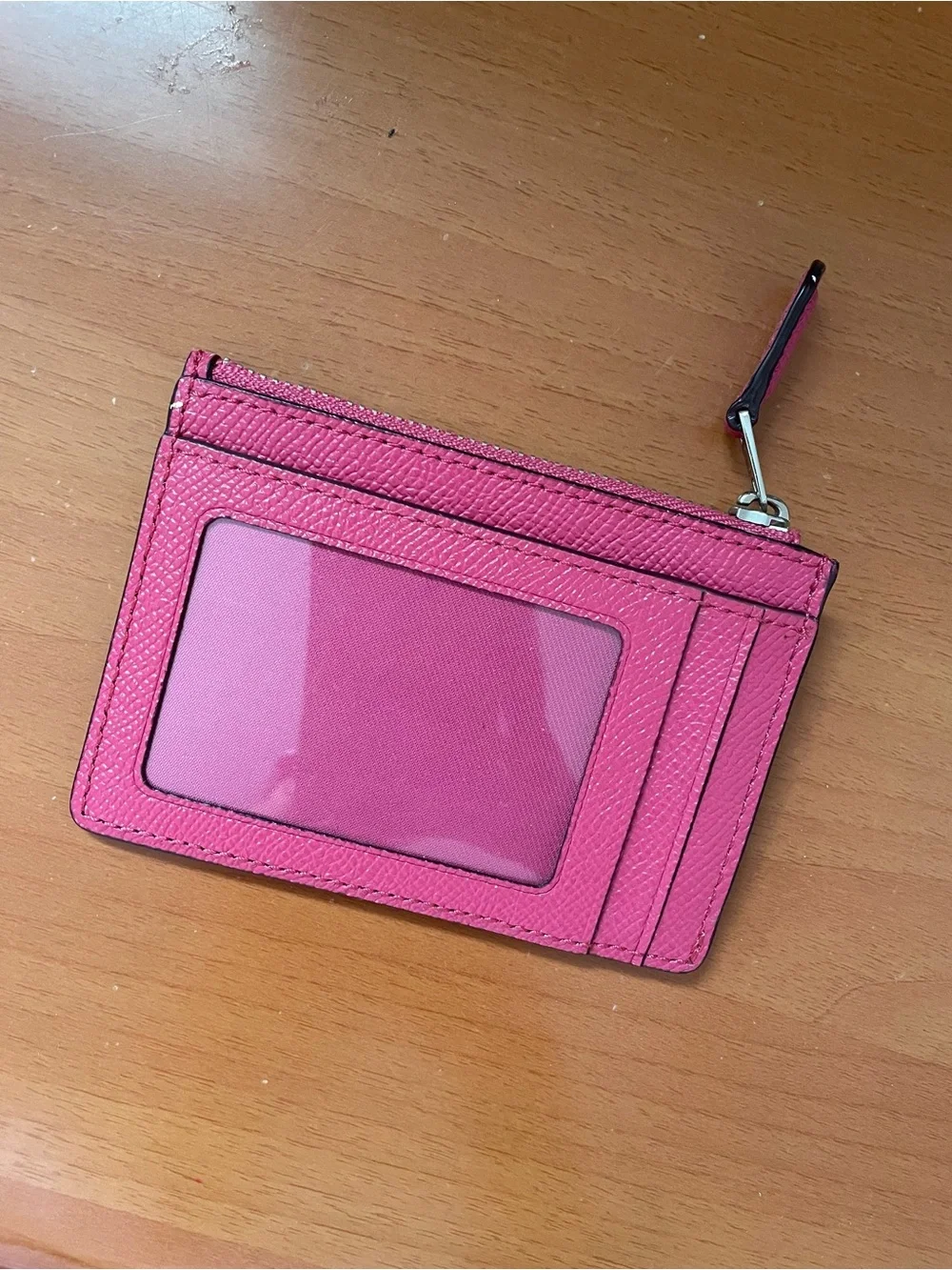 COACH Pink Pebbled Leather Zip Card Case